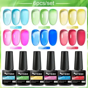 MTSSII Jelly Glossy Gel Polish Set, 6pcs Spring Summer Glass Jelly Nail Polish Hypoallergenic Manicure Translucent Color Soak Off UV/LED Gel Home Salon Nail Art DIY Art Home