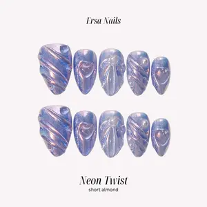 ErsaNails NEON TWIST - Short Almond 10 PCS Handmade Press On Nails | Mermaid & Cat Eye, Elegant