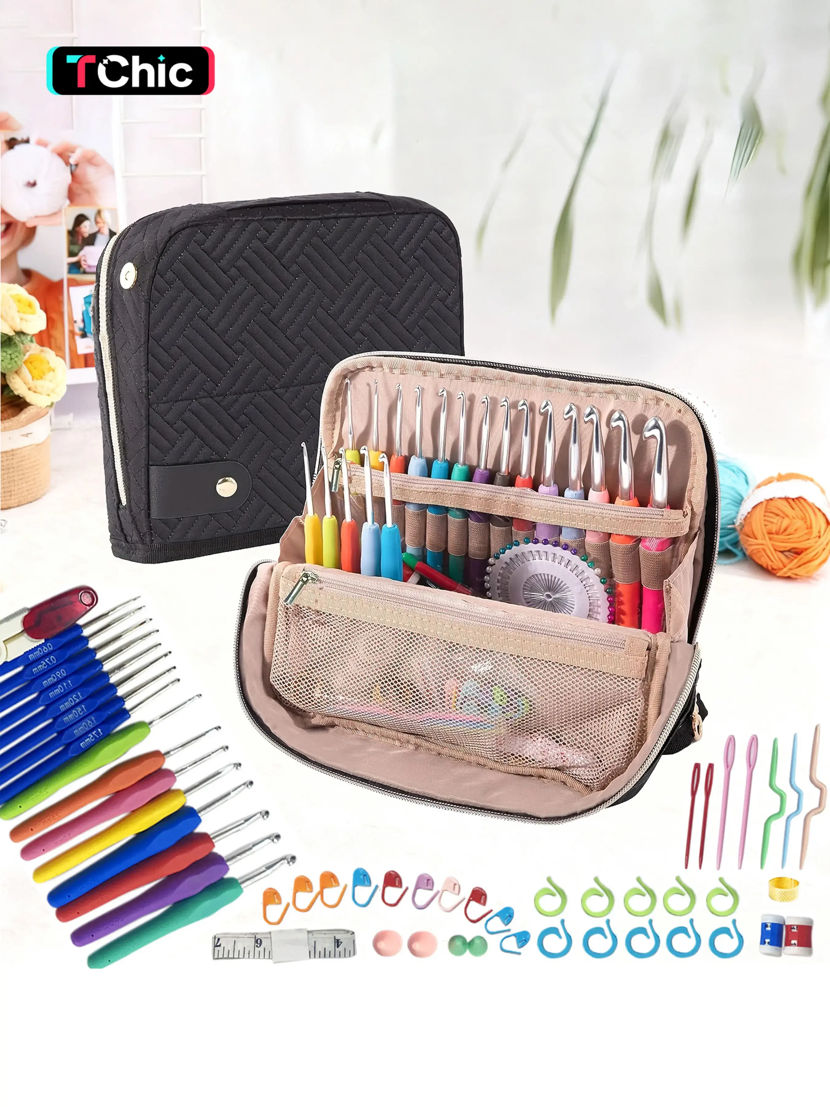 53-Piece Crochet Hook Storage Box Set, Standing Hook Organizer with Various Sizes Hooks & Knitting Needles, Beginner Friendly Crochet Kit, Crochet Gifts, Crochet Items, Crochet Kit For Beginners