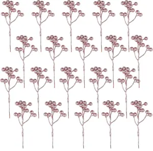 20 Pack 7 Inch Artificial Pink Berry Stems Christmas Pink Berries Picks Holly Berry Branches for Christmas Tree Ornaments