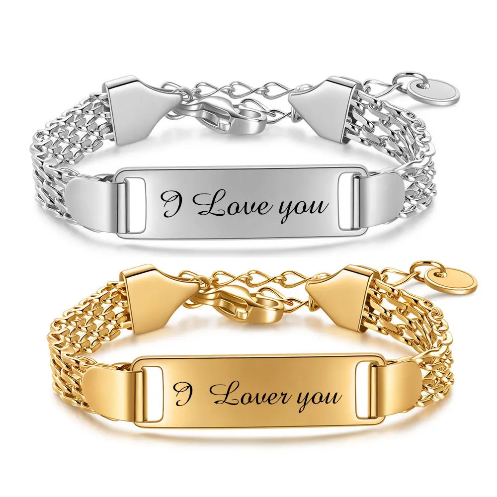 New I Love you stainless steel 8MM mesh smooth letched 18K gold bracelet Stainless steel bracelet