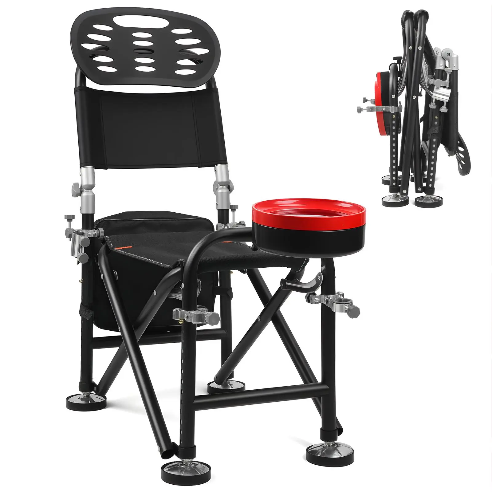 Foldable Fishing Chair - 13-Gear Adjustable, 21cm Height Adjustment, Backrest, 4 Rod Holders, Ultralight Strong Iron Frame, Portable High-Load-Capacity Seat, for Beach Fishing, Anglers' Gift, Sturdy, Camping Chair, Unisex, High Capacity, Over 300Lbs