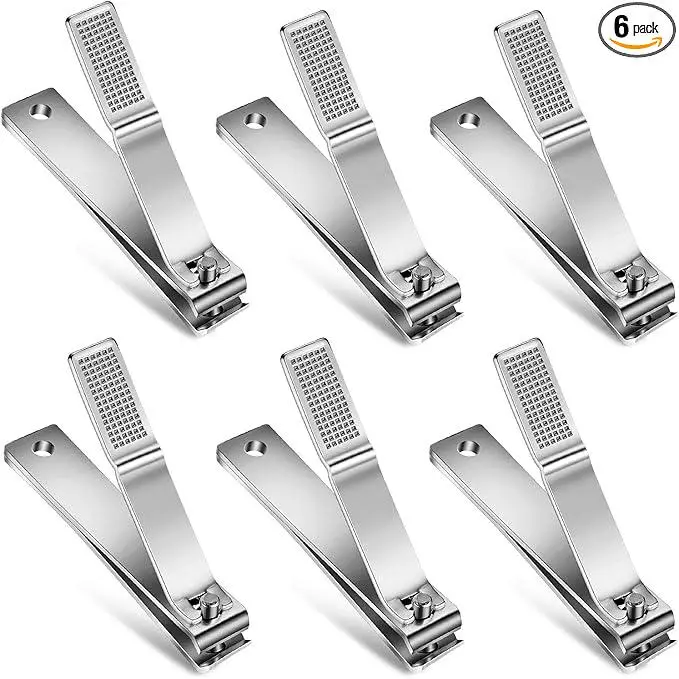 6-Pack Large Straight-Edge Nail Clippers for Thick Nails – Stainless Steel Rust-Resistant Wide Jaw Fingernail & Toenail Clippers for Men Women Seniors, Heavy Duty Podiatrist-Style Set, Silver