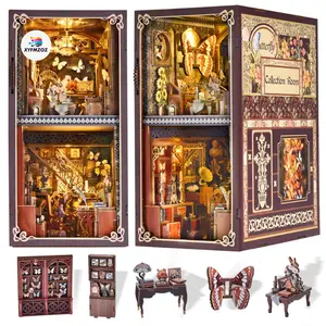 XYFMZOZ Butterfly-Themed DIY Book Nook Puzzle Kit with LED Lights, Creative Wooden Miniature for Artistic Home Decor, Gifts, or DIY Enthusiasts