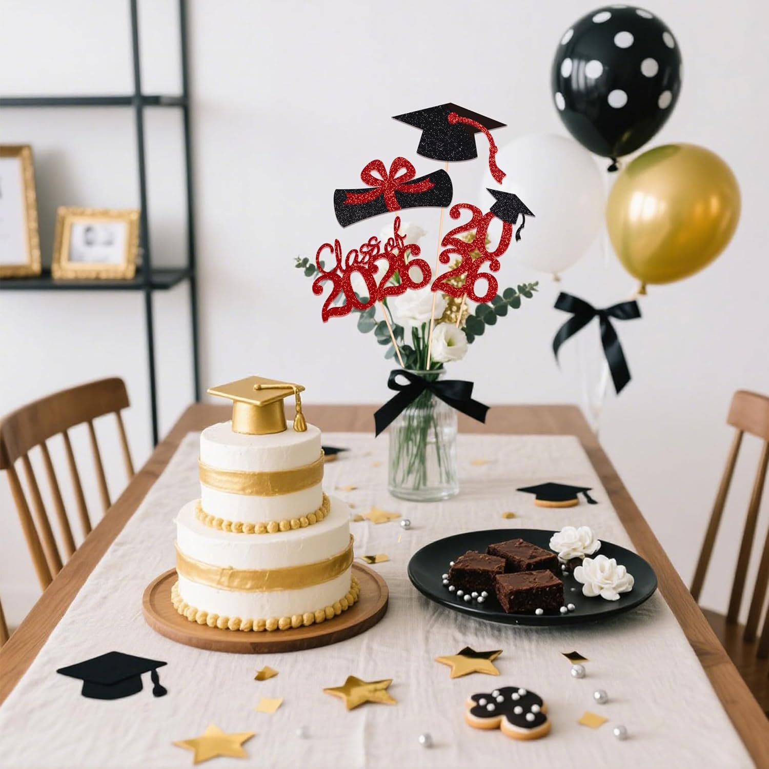 Set of 16/32/48 Graduation Cake Toppers 2026 - Paper Material, Themed Design & Festive Decor, for Cupcakes, Party Desserts & School Celebrations &Bouquet&Tables