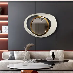 Homary Modern Asymmetrical Geometric Glass Wall-Mounted Accent Mirror, 18"x24" Warm White-Gold Elegant Mirrors, Gold-Toned Room & Wall Decor for Living Room, Bedroom