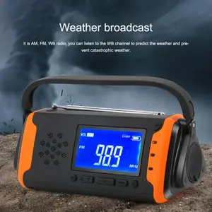 Berto Disaster Prevention Hand Solar Emergency Radio with Hand Crank Flashlight SOS Alarm 4000mAh Power Bank AM FM WB Weather Alert USB Charging Portable Handle for Camping Hiking Travel