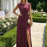 CurvySweet Athena Women's Elegant Knitted Fitted Maxi Dress - Sleeveless Convertible Cowl-Scoop Neck, Ruched Waist A-Type Evening Formal Dress for Wedding Guests, Going Out Outfit, Sohochic
