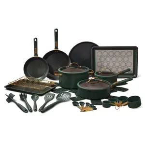 Thyme & Table 32-Piece Aluminum Cookware Set - Green (open box)