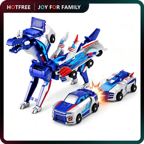 Hotfree Magnetic Dinosaur Transformer Car Toy, 2-in-1 Magnetic Cars That Transform into Flying Dragon Deer and Unicorn, Automatic Collision Transforming Toy, Fun STEM Toy Birthday Christmas Gift for Kids Boys & Girls
