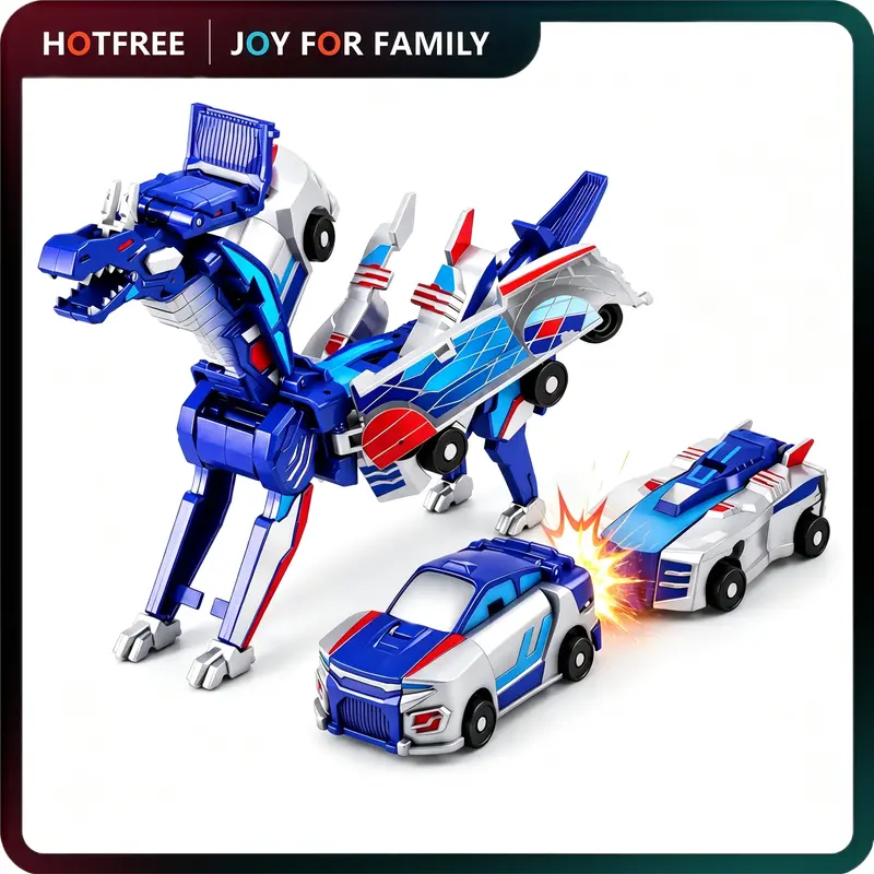 Hotfree Magnetic Dinosaur Transformer Car Toy, 2-in-1 Magnetic Cars That Transform into Flying Dragon Deer and Unicorn, Automatic Collision Transforming Toy, Fun STEM Toy Birthday Christmas Gift for Kids Boys & Girls