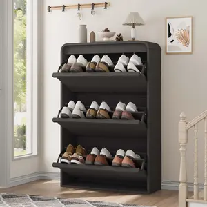 Wooden Shoe Cabinet – 3 Flip Drawers, Adjustable Shelf – Hidden Storage for Entryway, Hallway, Living Room