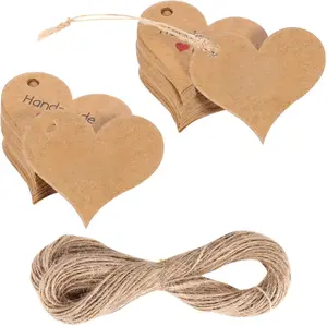 200pcs Handmade Gift Tags Heart-Shaped Mini Gift Paper Tags with 66 ft String Brown Gift Labels with Natural Jute Twin Natural Jute Twin Home Made Crafts Wedding Favors Birthday Party Gift