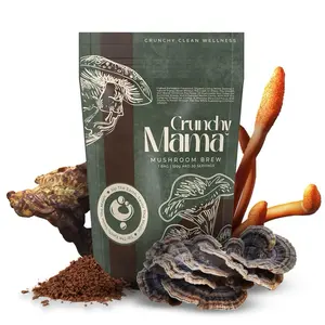 Crunchy Mama Mushroom Brew Organic Instant Coffee Mix with 7 Mushrooms MCT Oil & L-Theanine for Energy Focus & Stress Relief Keto Friendly 30 Servings Natural Beverage Powder Coffee Blend Healthy