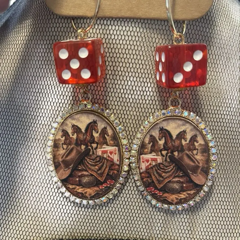 Gypsy South Western Dice Horse Earrings – Handmade Statement Earrings