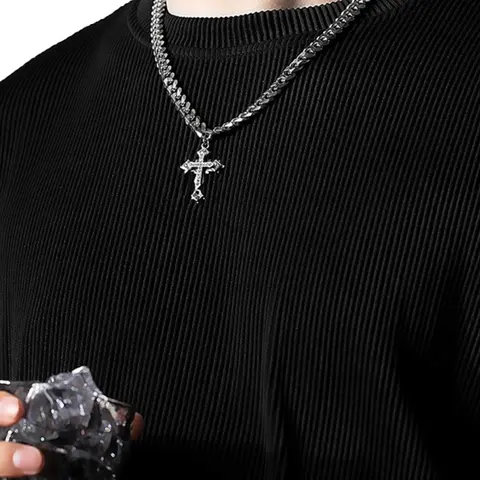 1 cross pendant necklace men hip-hop fashion stainless steel Cuban chain holiday gift Cross Charm Necklace Men Accessories