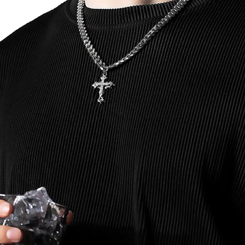 1 cross pendant necklace men hip-hop fashion stainless steel Cuban chain holiday gift Cross Charm Necklace Men Accessories
