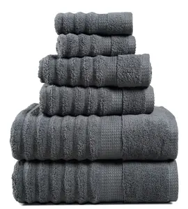 LANE LINEN Luxury Ribbed Bath Towels - 100% Cotton Bathroom Towels Set, Zero Twist, Soft Towel Set, Luxury Towels for Bathroom, 2 Bath Towels, 2 Hand Towels, 2 Washcloths (6 Piece Set)
