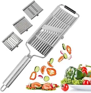 Stainless Steel 4 in 1 Multi-Purpose Vegetable Slicer, Handheld Cheese Grater & Vegetable Chopper with 4 Adjustable Blades for Various Vegetables