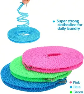 3 Pack Portable Windproof Nylon Clothesline, 5m adjustable drying rope. Perfect for travel, camping, home indoor and outdoor use.