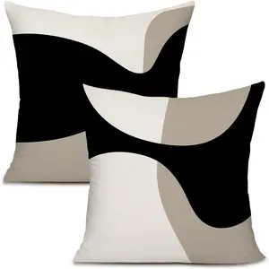 Black Beige Cream Decorative Throw Pillow Covers for Couch Sofa Bed Living Room Bedroom 18x18 inches Set of 2