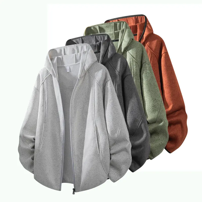 Men's Long Sleeve Fluffy Soft Polyester Fleece Textured Zip-Up Hooded Jacket - Loose Oversized Drop Shoulder Open Front Tops with Pockets, All-Season Outerwear for Daily Commute, Outdoor Hiking (Pairs with Jeans)