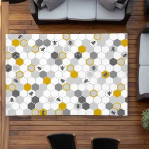 Begin Home Decor C1ROAR57GUZ81M 5 x 7 ft. Beehive Pattern Gray Outdoor Rectangle Area Rug - Decor Essentials
