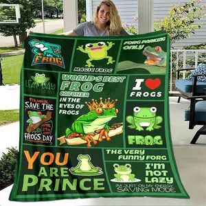 1Pc Green Frog Blanket - Lightweight Flannel Throw For Sofa, Bed, Travel, Camping, Livingroom, Office, Couch, Chair, And Bed - Digital Printing Fleece Blanket With Soft And Warm Flannel Fabric