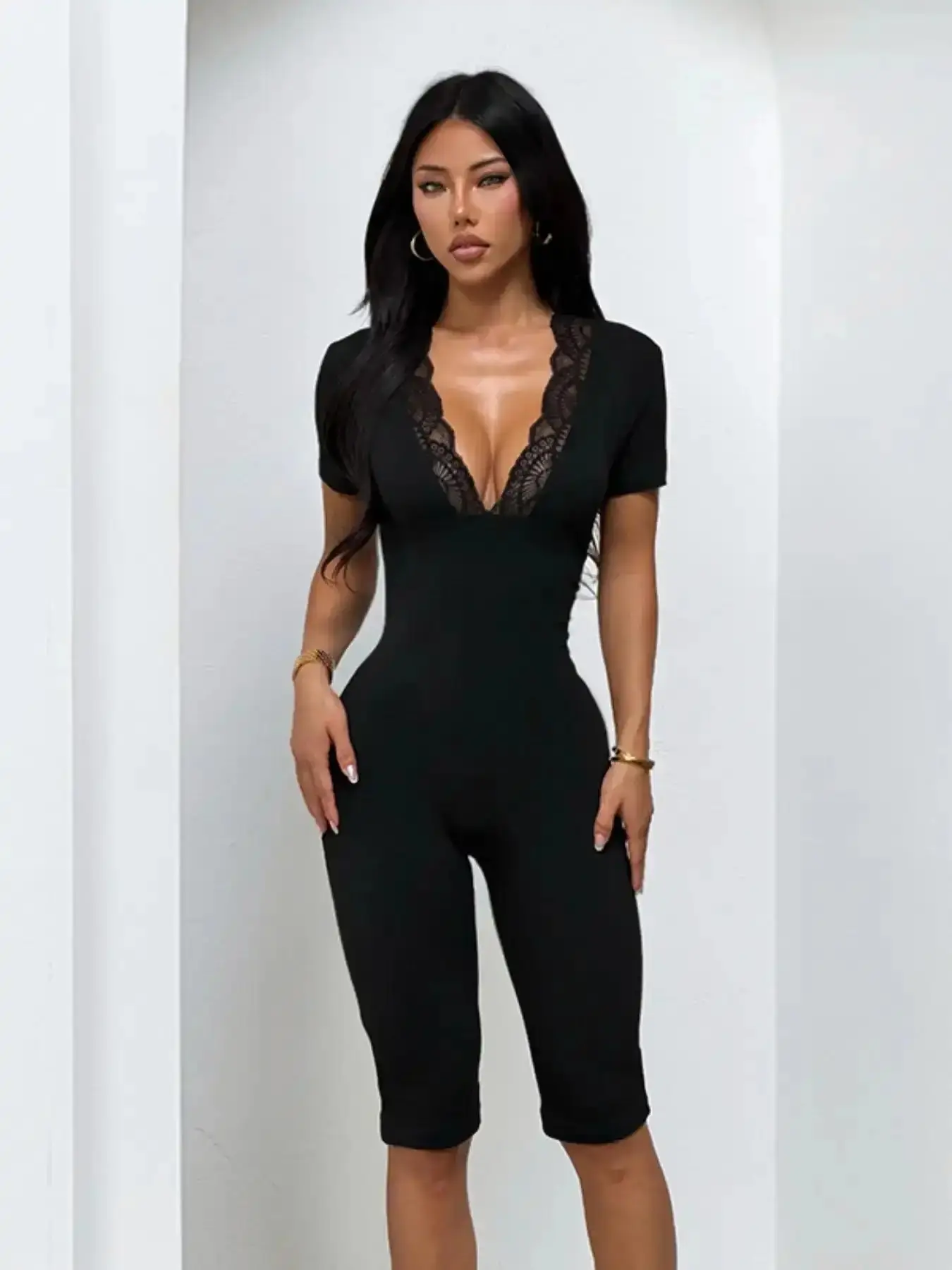 Trendy Lace V-Neck Romper, Womenswear, Elegant and Chic Design, Fit, Perfect for Special Occasions, Comfortable and Stylish, Ideal for Parties and Events, one-piece wonder, effortless chic, streamlined style