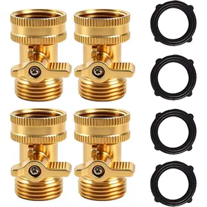 Brass Garden Hose Shut Off Valve, 4 Pack Heavy Duty 3/4 Inch Solid Brass Garden Hose Shut Off Valve with 4 Extra Rubber Washers