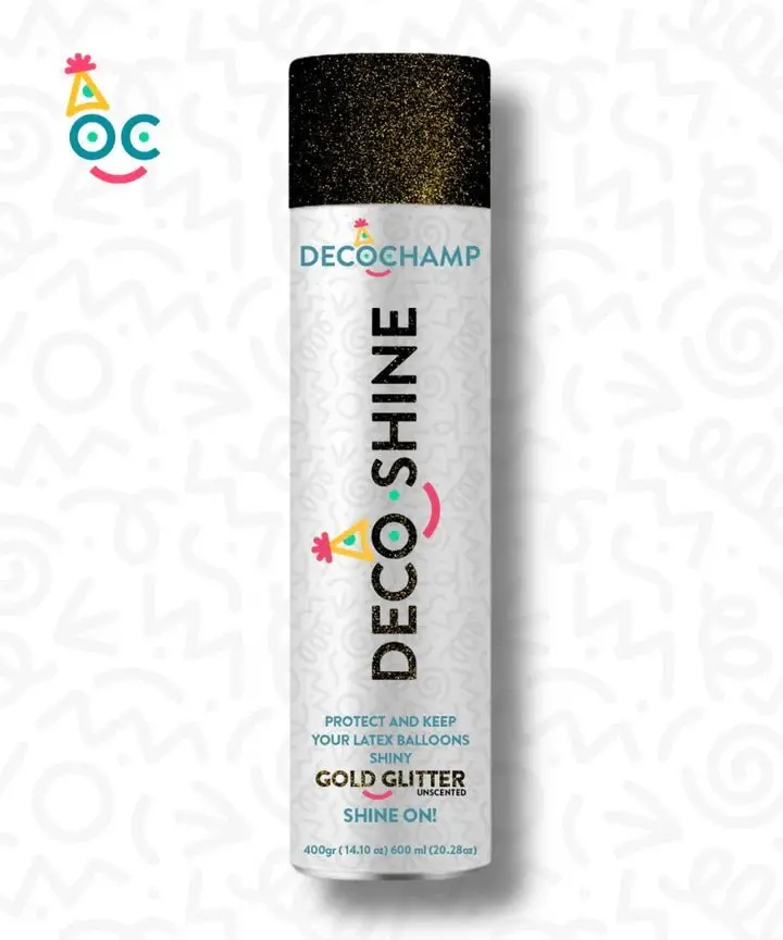 Decoshine Balloon Shine Aerosol Spray - 600 ml, High Pressure, Eco-Friendly, with Gold Glitter for Party Supplies