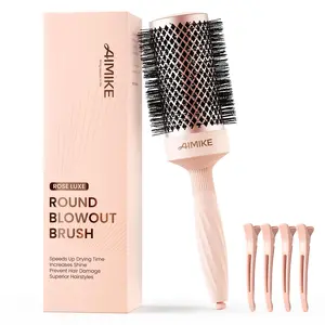 AIMIKE Round Brush for Blow Out, Rose Luxe Round Hair Brush w/Nano Thermal Ceramic Tech, Large Round Brush for Blow Drying, Curling, Styling and Shine, with 4 Clips