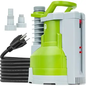 reen  1/2  Submersible Sump Pump 3000PH Hih Flow with Built-in Float , Portable Drain System with 25-foot Lon Power Cord for Easy Installation Automatic/Manual Switchable