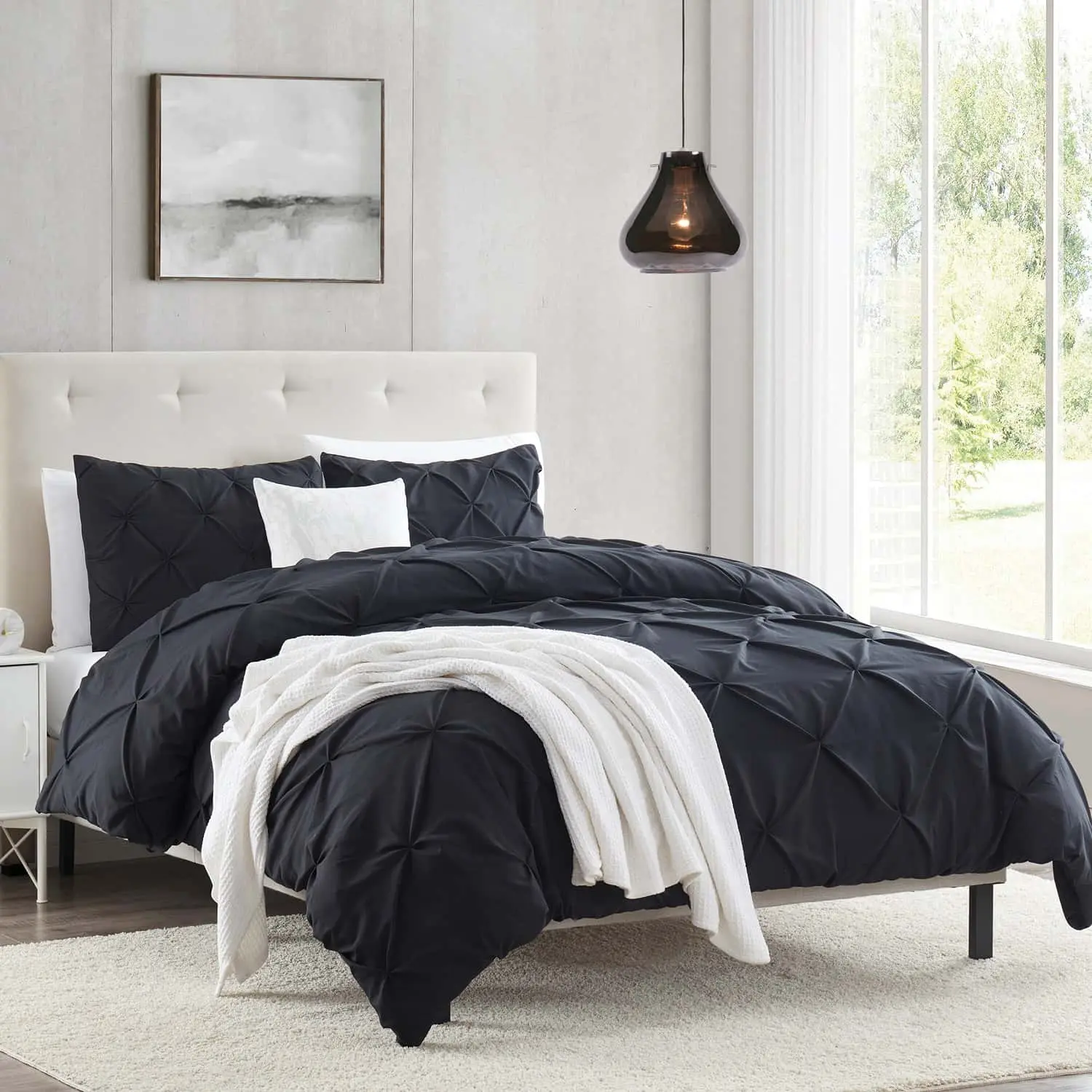NESTL 3-Piece Pinch Pleated Duvet Cover Set - Bedroom Bedding, Modern Bedding, Double Brushed Microfiber Bed Set, Breathable, Pintuck Design, Button Closure, Pillow Shams, Machine Washable (Comforter/Insert Not Included), Bedroom Bedding Set, Breathable D