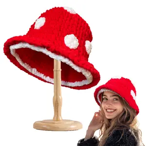Mushroom Hat, Spotted Crochet Bucket Hats for Women Cute Cosplay Accessories for Halloween Novelty Gifts for Birthday Christmas