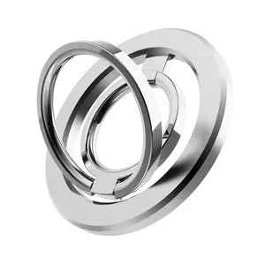 1pc Silver Super Strong Magnetic (11.8 pounds Maximum) Snap Phone Holder Double Arms & Double Sided Alloy Grip Ring for MagSafe Phones 1.52oz Lightweight Design with a Compatible Free Metal Ring
