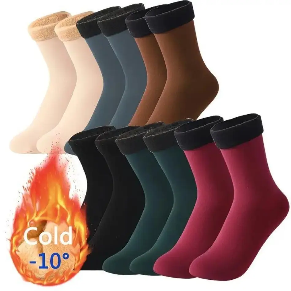 Unisex Youth Thick Fleece-Lined Winter Sports Socks, Mid-Calf Cozy Socks, Solid Black, 5-Pair Pack, Sporty Sports Socks
