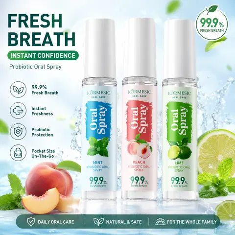 (3 PCS) Daily Fruit-Flavored Crystal Oral Spray - Natural Fragrances, Light & Non-Greasy, Portable Breath Freshener Formula - Peach, Mint, Lime Flavors