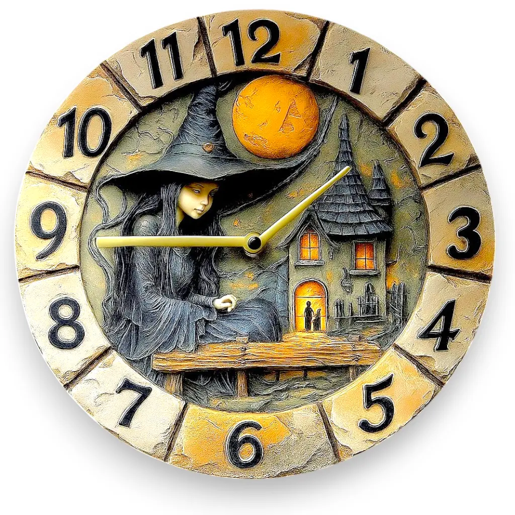 8” Square Battery-Operated Non-Rechargeable Lightweight Silent Metal Gothic Witch Wall-Mounted Clock - Fairy Cottage Halloween Home Decor, Ideal Gift for Home Supplies Enthusiasts, Wall-Mounted Wall Clocks