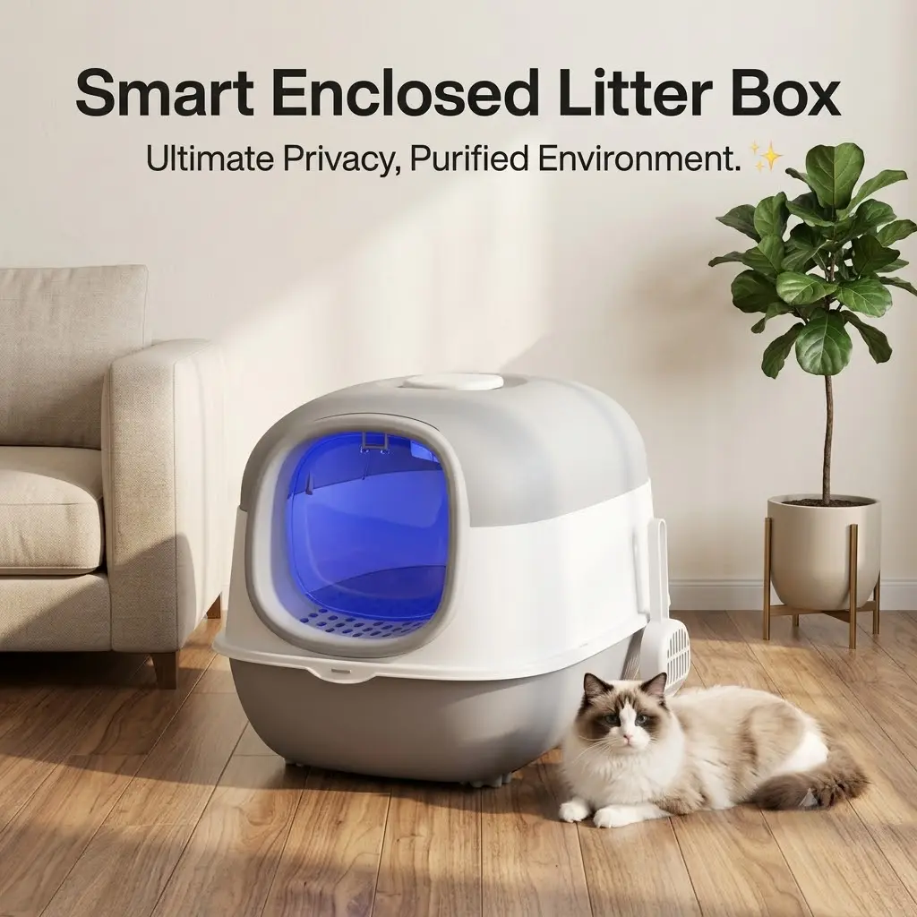 Fully Enclosed Smart Cat Litter Box – Covered Odor Control Cat Toilet with Privacy Space, Easy Cleaning System for Indoor Cats
