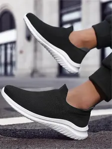 Unisex Flyknit Slip-On Casual Shoes Elastic Collar Knitted Upper Breathable Lightweight Non-Slip For Commute & Daily Outings