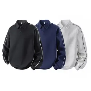 Striped edge POLO neck sweater loose casual long-sleeved top multi-color daily wear suit