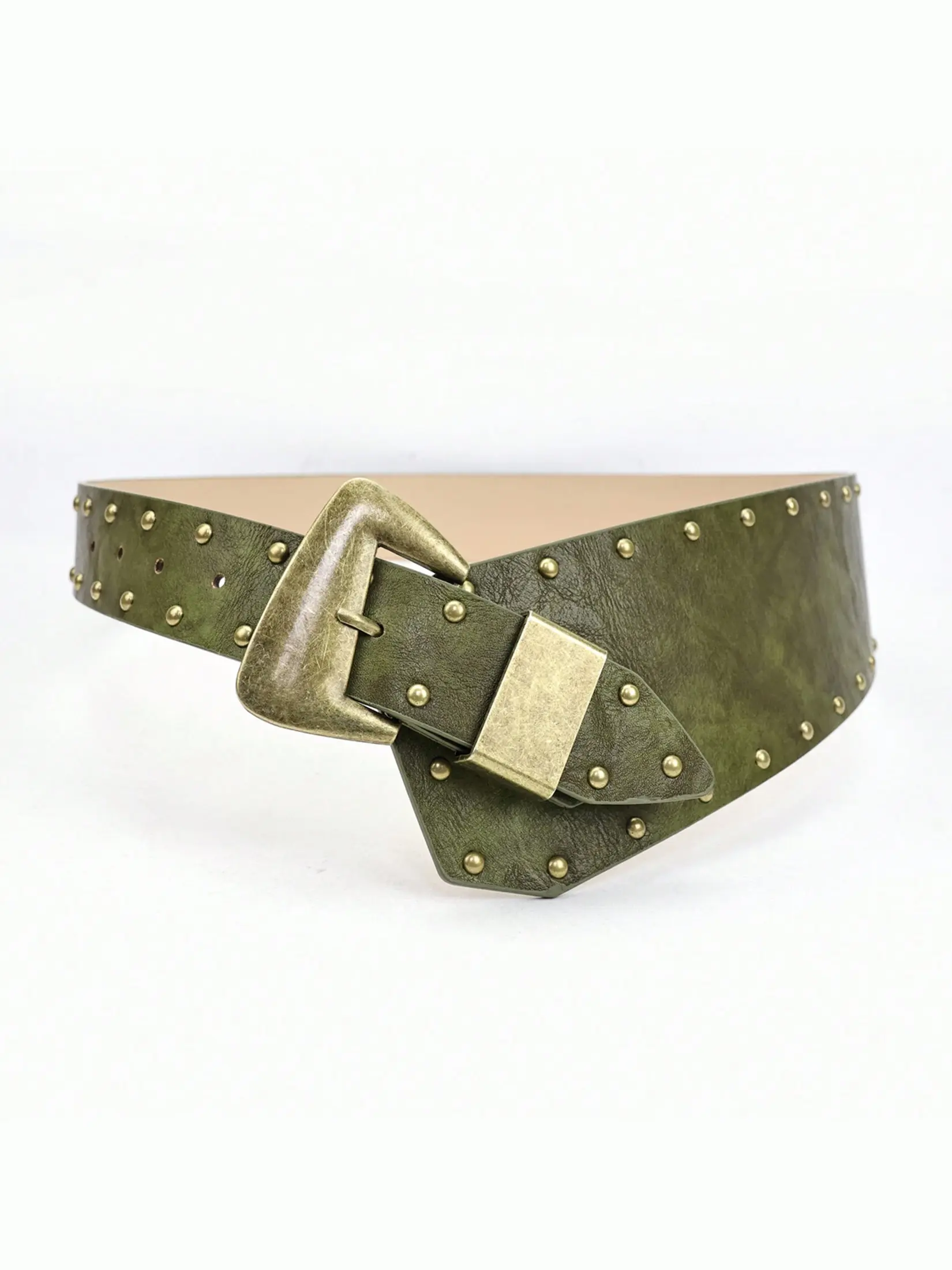 Olive Women's Belt, Y2K Street Boho Vintage Rivet Decorative Waistband, Studded Waist Belt, Boho Style Belt, Perfect for Dresses, Shorts, Pants, Jackets, T-Shirts, Easy Adjustable Belt