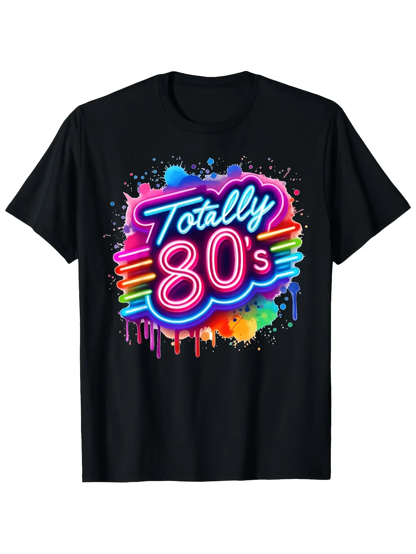 Plus Size - Plus Size - Plus Size Women'S T-Shirt Retro 80S Neon Glow Graphic Tee Totally 80'S Vintage Party Shirt with Neon Pink Blue Green Purple Magenta Soft Breathable Crew Neck for 80S Themed Birthday Rave Costume