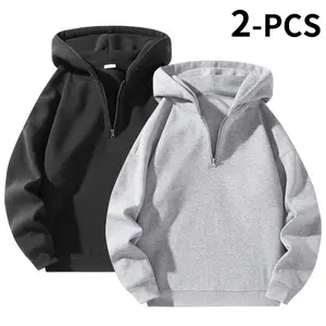 2-Pack Men’s Half Zip Hoodies – Oversized Loose Fit, Drop-Shoulder Streetwear Pullovers