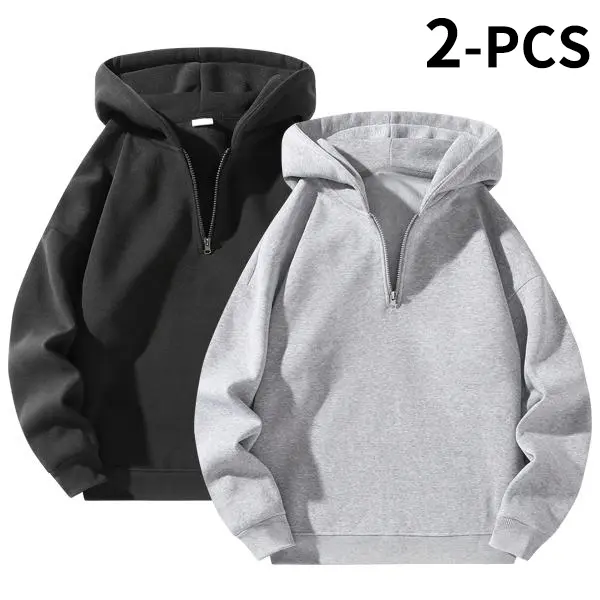 2-Pack Men’s Half Zip Hoodies – Oversized Loose Fit, Drop-Shoulder Streetwear Pullovers