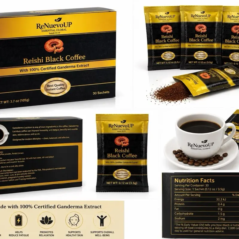 3 pack Reishi  mushroom ReNuevoUp black  Coffee