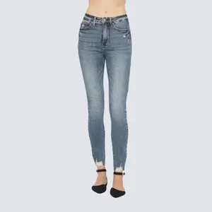Judy Blue Women's Comfortable Full Size Tummy Control Vintage Wash Hem Destroy Skinny Jeans are breathable and minimalist for chic streetwear! Basic