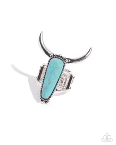 Longhorn Luxe - Blue Turquoise Stone Silver Western Ring - Paparazzi