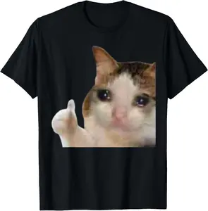 100% Cotton Thumbs Up Crying Cat Meme T-Shirt